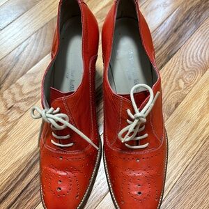Stephane Kelian Orange Red Leather Heels Oxford Lace Up Sz 6 fits like Sz 6.5